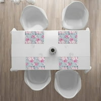 Дуже полиестерни подложки комплект от 4, романтичен розов флот флорален модел топлоустойчив място постелки за маса за хранене, 12 18