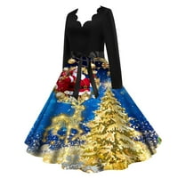 Коледна женска рокля Класическа чаена рокля с дълъг ръкав V рокля с врата с колан за люлеене на рокли за Свети Валентин Есенно зимно облекло Елегантна винтидж рокля A-Line