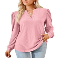 Хайт дамска тениска с блуза В деколте Дълъг ръкав тениска с швейцарски точки туника блуза розов 2хл