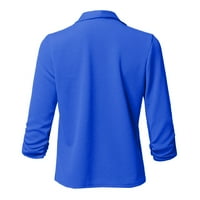 Палто за жени дамски солиден отворен преден жилетка блейзър Блейзър Блейзър Кози за яке Женски блейзери костюм якета синьо + XL