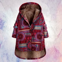 Палта за жени зимни топли връхни дрехи печат Качулати джобове реколта Овърсайз 4хл