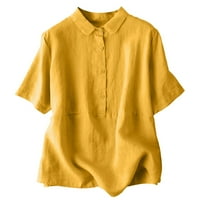Sngxgn дамски плюс размери върхове дълъг къс ръкав v Врат вафли плетка туника блуза вратовръзка предни бутон нагоре тениски на тениски на тениски.