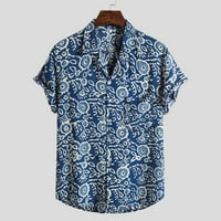 Мъжки Ризи Графичен Риза Блуза Къс Ръкав Памук-Печат Летни Върхове