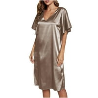 Рокля за спално облекло за жени елегантна копринено солидна рокля с къси ръкави с рокля с мощност