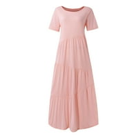 Летни рокли за жени с къс ръкав А-линия дълъг темперамент клуб отпечатани Лъжичка врата рокля Розово М