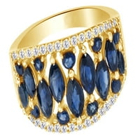 Маркиз нарязани симулиран син сапфир, бял естествен диамант пръстен пръстен в 10к жълто злато пръстен размер-9