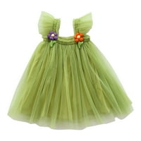 Момичета летят без ръкави От рамото Плътен цвят тюл рокля денс парти рокли принцеса дрехи зелено 110
