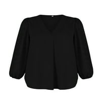 Жени есен шифон блузи дълги фенери в ръкав V-образно деколте за ежедневни работни ризи върхове