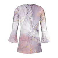 Zunfeo Fall ризи за жени- Slim Fit Ruched V-Neck Pullover Елегантно отпечатано дълги ръкави Небрежни върхове удобна блуза розово 4xl