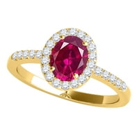 Mauli Jewels годежни пръстени за жени 1. Карат овална форма Създаден рубин и диамантен булчински комплект 4-Prong 10K Yellow Gold