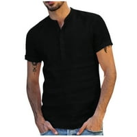 Тдокот Мъжки ленени ризи-торбести памук и Лен Плътен къс ръкав в-Деколте тениски блузи Черно л