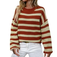 Есенни пуловери за жени есен и зима нов райета пуловер плюс размер плетен кръгъл пуловер пуловер пуловер оранжев оранжев