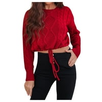Tdoqot есенни пуловери за жени - модни дълги ръкави екипаж на шията свободни плътни върхове блуза плетен пуловер червен m