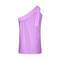 Дамски облечени резервоари върхове с една рамо за жени летни шифонски ризи вратовръзка лък възел без ръкави за без ръкави, свободни горива лилаво xxl