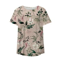 Дамски Блузи С Къс Ръкав Бутон Врата Цвете Печатни Плисе Тениска Топ Ежедневни Флорални Годни Ризи Тениска Блуза