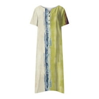 Летни рокли за жени с къс ръкав A-Line Дължина на глезена Разхлабена отпечатана рокля с v-образно деколте жълто l