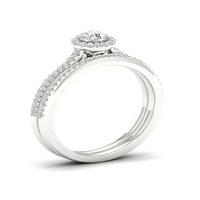 3 8кт ТДВ диамант 10к Бяло Злато център камък ореол годежен пръстен комплект