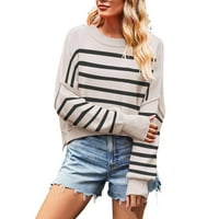 Пуловер с дълъг ръкав за жени свободни приспособени раирани пуловер