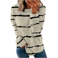 Jalioing суичър за пуловер с дълъг ръкав за жени падане зима и раирана кръгла шия разхлабена блуза