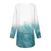 Дамска Мода Есен Есен Зима случайни Цветен печат дълъг ръкав о-врата пуловер блуза Плюс размер Дамски върхове синьо 3х