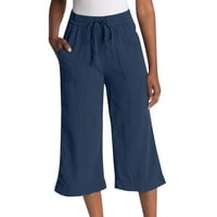 Анцуг Жени Жени стилен Висока талия торбести Плътен цвят джоб ежедневни панталони панталони за жени синьо л