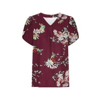 Тениски на Gaecuw v Neck за жени Графични върхове Блузи с къси ръкави тениски редовно прилягане на пуловери тениски тениски флорални принти