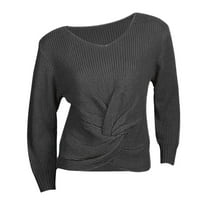 Жени v Врат кабел плетен пуловер с дълъг ръкав извънгабаритни пуловери Пуловер джъмпер тъмно сив L