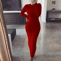 Zuwimk пуловерни рокли за жени, женска пуловерна рокля Turtleneck с дълъг балон ръкав оребрена плетена с големи размери рокли за пуловери червено, s