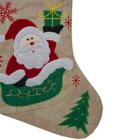 Northlight 19 Червен и зелен Дядо Коледа в бродирани коледни чорапи на шейни