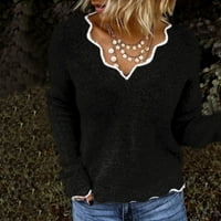Aoksee пуловери за жени модни ежедневни тънки приспособления с дълъг ръкав ивица V-образно деколте плетени пуловерни върхове
