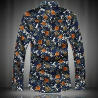 Ханас моден ежедневен мъж ризи модни мъже ежедневни отпечатани флорални бутон с дълъг ръкав тениска топ блуза