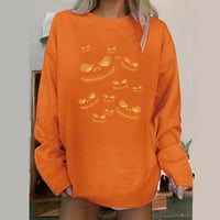 Забавен за жени Хелоуин отпечатък блуза блуза свободна пуловер тениска върхове оранжево m
