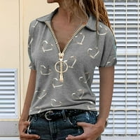 Bazyrey дамска блуза Женска модна секси тениска небрежна риза с къси ръкави V-zipp Zipper Top Grey XXL