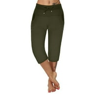 Женски йога панталони отпуснати прилепнали плътни цветове с еластична талия на талията седем точки панталони есен зима есента удобни суитчъри Зелени xxl