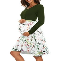 Biayxms жени майчинство с дълъг ръкав рокля щампа пачуърк ежедневна рокля за фотосесия за бременност дрехи