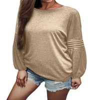 Glookwis дамски солиден цвят пуловер ежедневна тениска обикновена основна тромава плитки удобни върхове туника блуза khaki xl