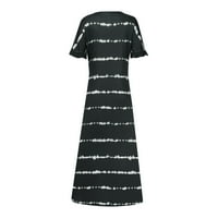 Жени модни къси ръкав Причинен ивица отпечатък V-образно пуловер рокля черна 4XL