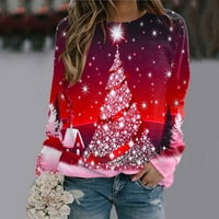 Коледни тениски за жени Суитчъри Дамски блузи върхове Дамски ежедневни модни печат дълъг ръкав екипаж пуловер Топ риза плюс размер риза ризи Топ фланелен Пуловери