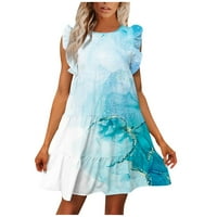 Umitay летни рокли жени кръгла шия винтидж мраморен принт рокля без ръкави летни панели с ръкави за ръкав мини рокля