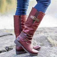 Symoid Womens Boots- Модни ботуши с голям размер Есен дълга тръба с цип обувки с ниски токчета Ботуши Оценени ботуши Рицар Ботуши вино 41