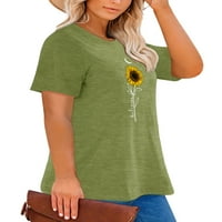Anbech Sunflower плюс размер тениски за жени Графичен слънчоглед и лунен печат на големи размери с къси ръкави тениска с кръгла шия