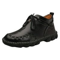 Cathalem Men's British High Top Handmate Leather Shoes Корейска версия Тенденция Голям кръг пръст с цип обувка Черен 42
